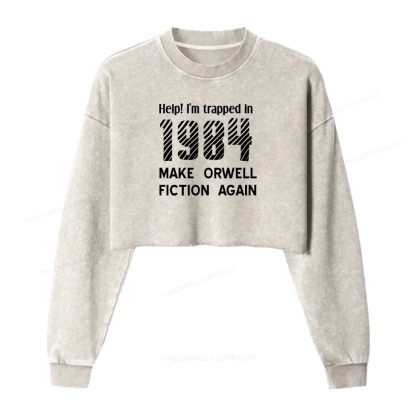 Pagewings Banned Books Fiction Again Washed Crop Sweatshirt