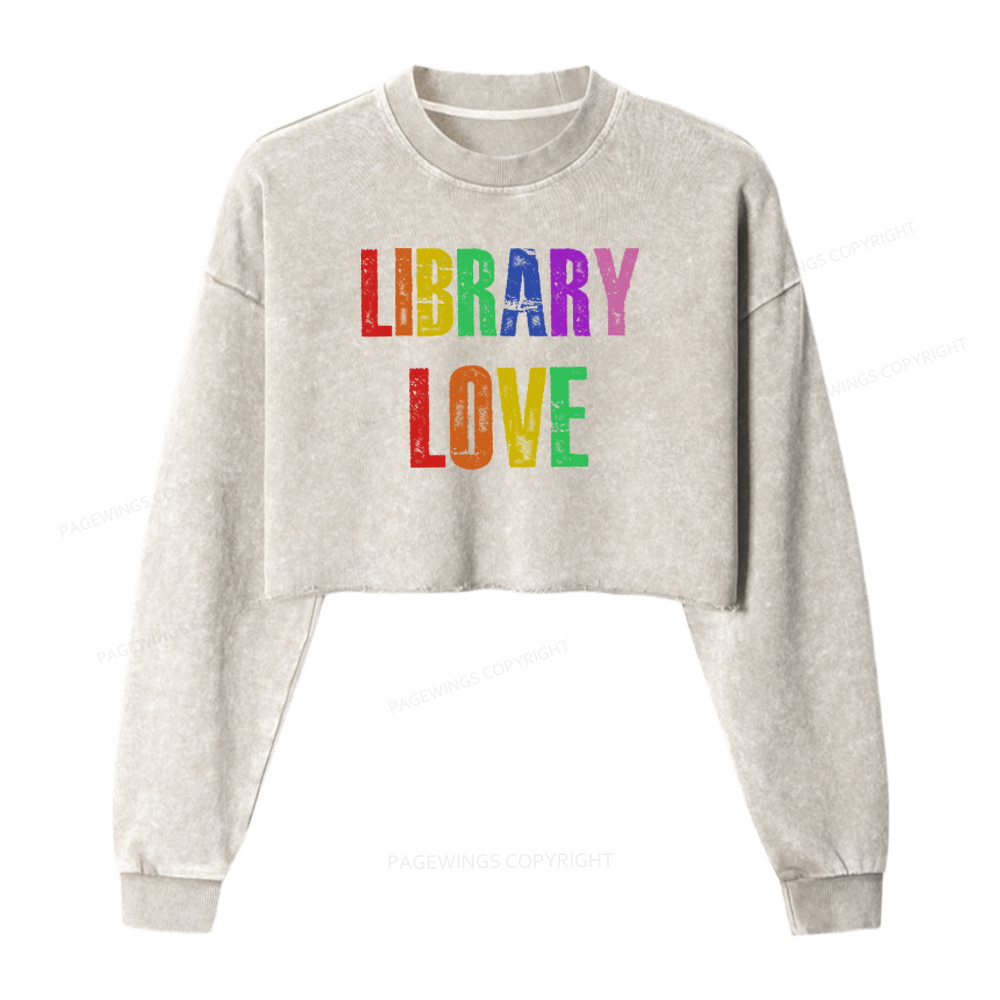 Pagewings Rainbow Library Love Washed Crop Sweatshirt