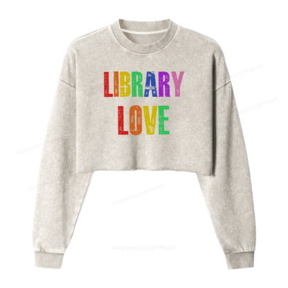 Pagewings Rainbow Library Love Washed Crop Sweatshirt