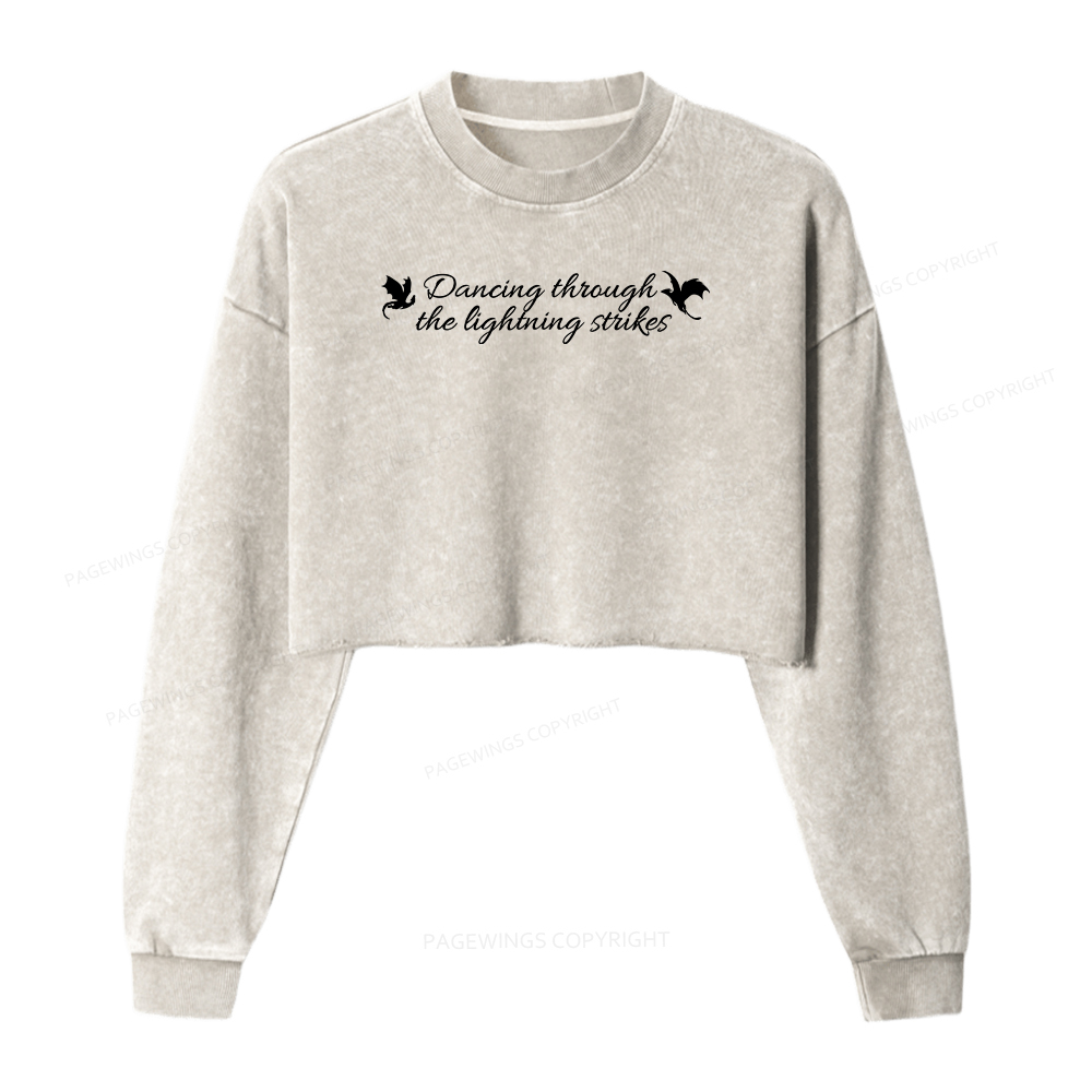 Pagewings Dancing Through Lightning Strikes Washed Crop Sweatshirt