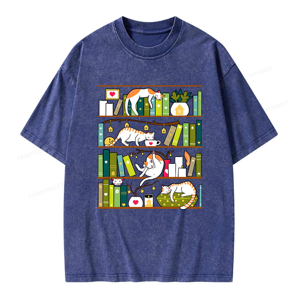 Pagewings Library Cats Unisex Washed T-shirt