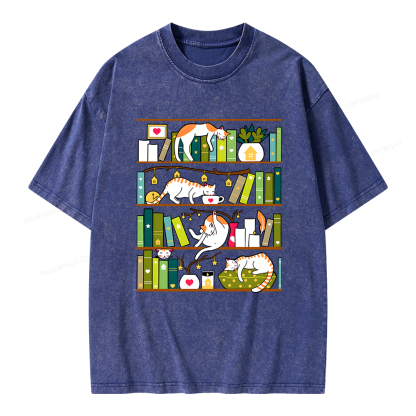 Pagewings Library Cats Unisex Washed T-shirt