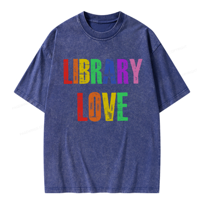 Pagewings Rainbow Library Love Unisex Washed T-shirt