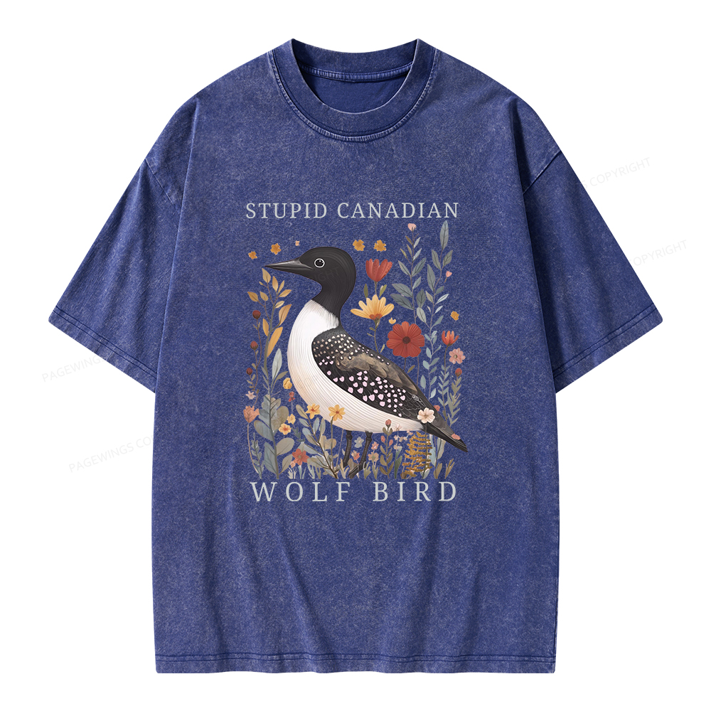 Pagewings Stupid Canadian Wolf Bird Unisex Washed T-shirt