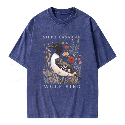 Pagewings Stupid Canadian Wolf Bird Unisex Washed T-shirt
