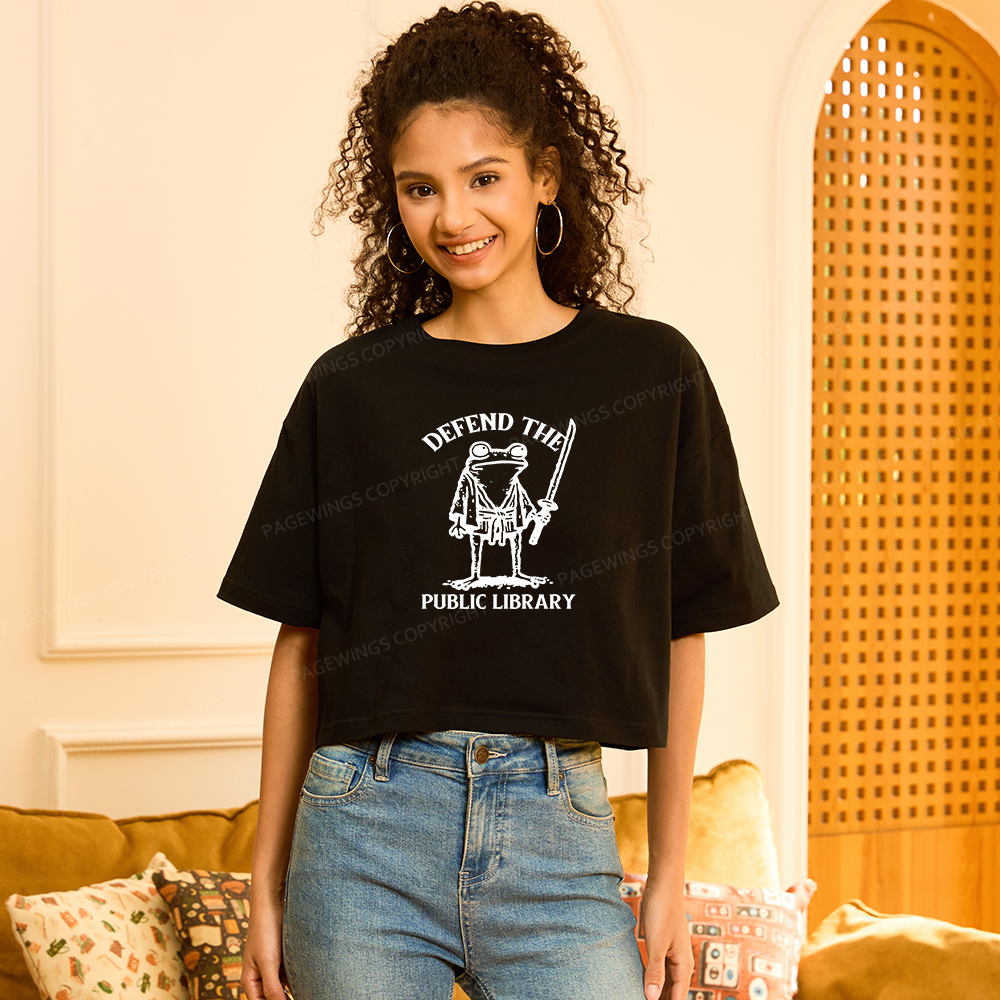 Pagewings Defend Your Public Library Women Crop Tops