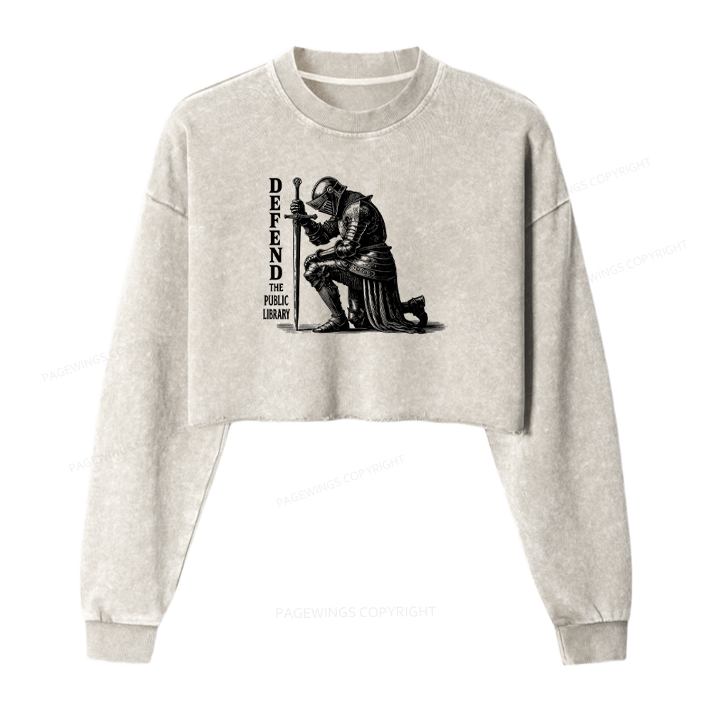 Pagewings Defend the Public Library Washed Crop Sweatshirt