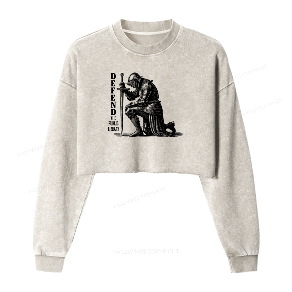 Pagewings Defend the Public Library Washed Crop Sweatshirt
