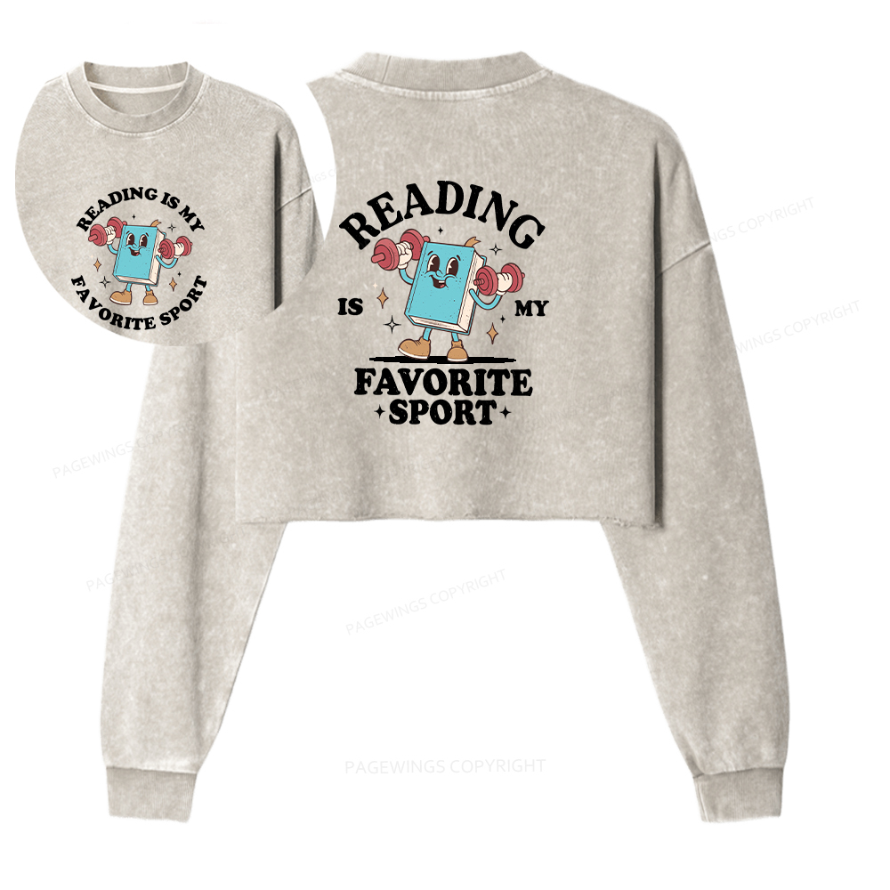 Pagewings Reading Is My Favorite Sport Washed Crop Sweatshirt