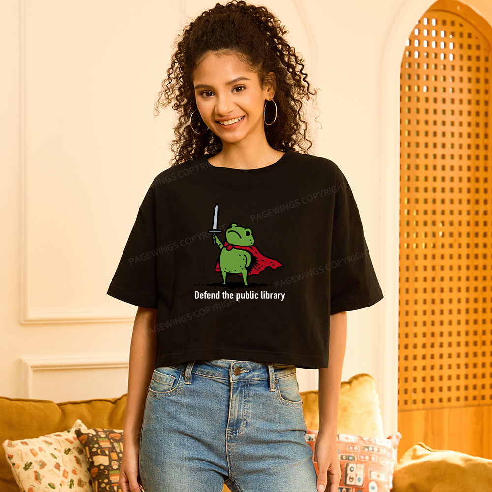 Pagewings Defend The Public Library Women Crop Tops
