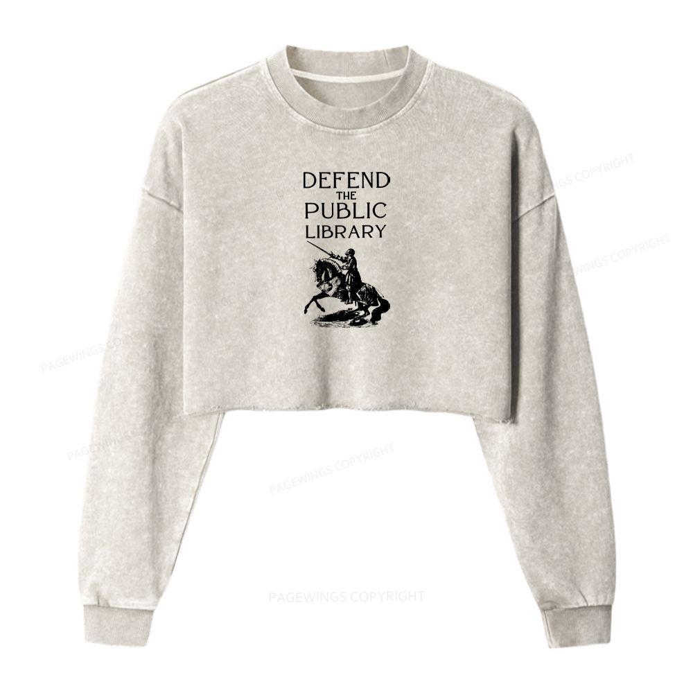 Pagewings Defend The Public Library Washed Crop Sweatshirt