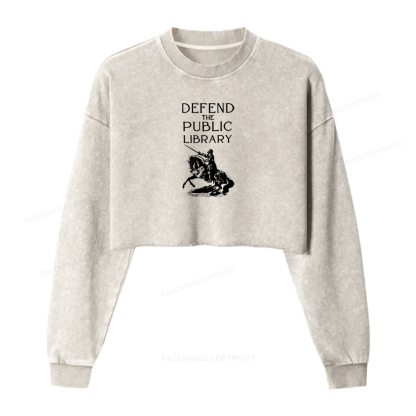 Pagewings Defend The Public Library Washed Crop Sweatshirt