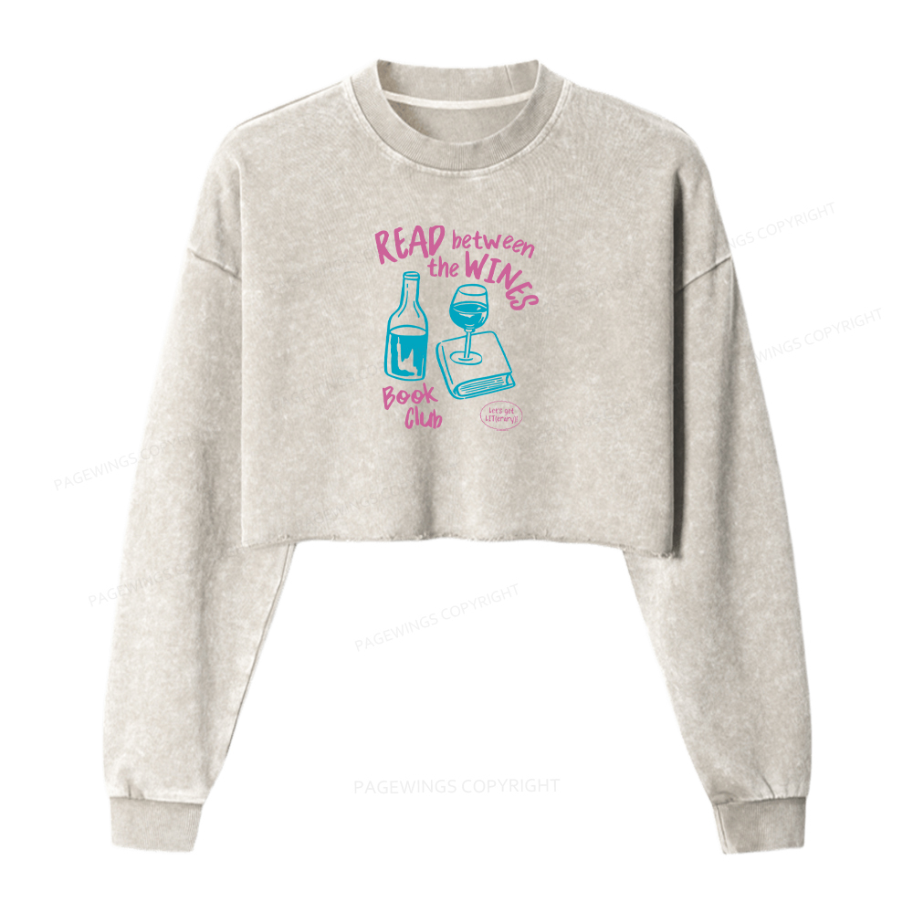 Pagewings Wine Lover Book Club Washed Crop Sweatshirt