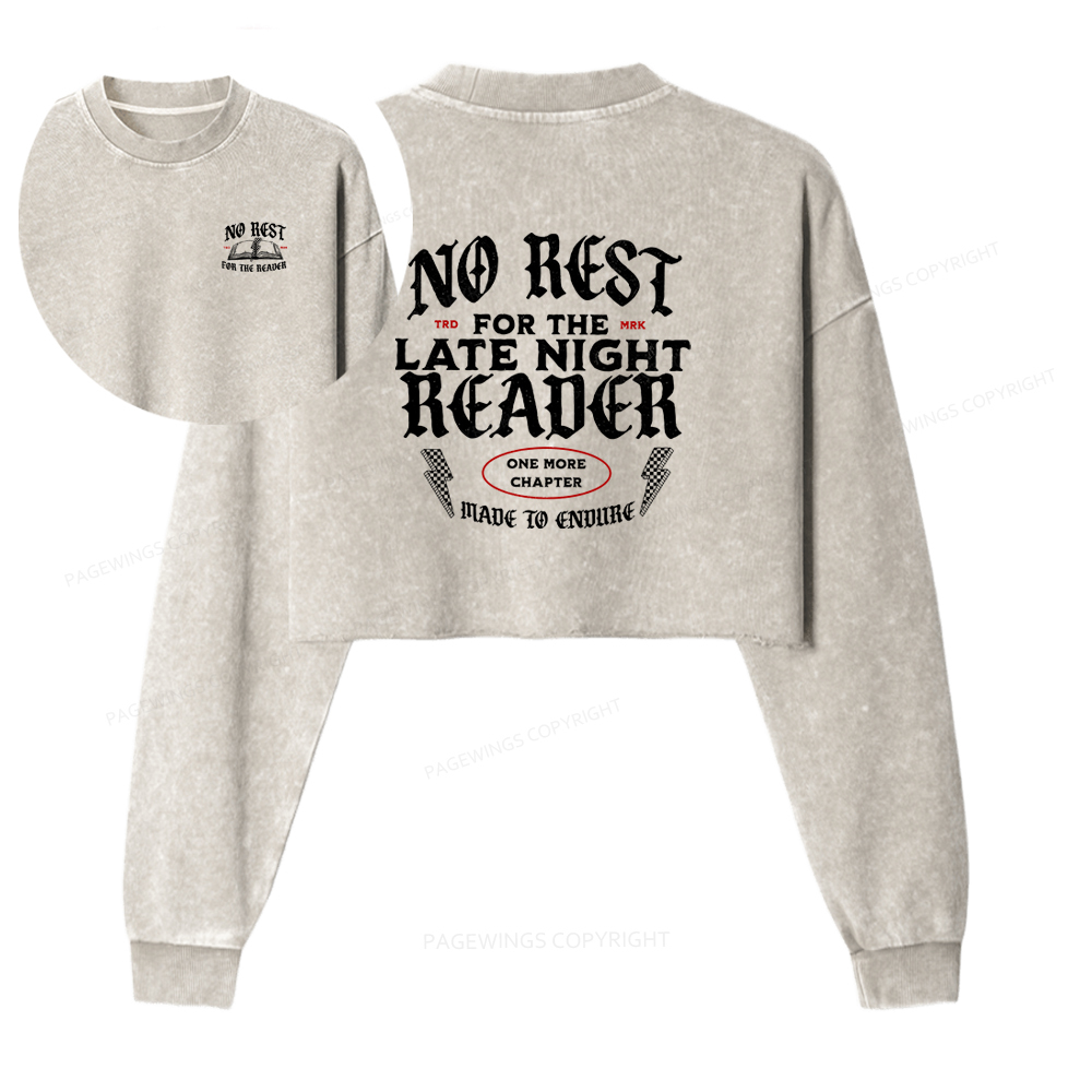 Pagewings No Rest For The Late Night Reader Washed Crop Sweatshirt