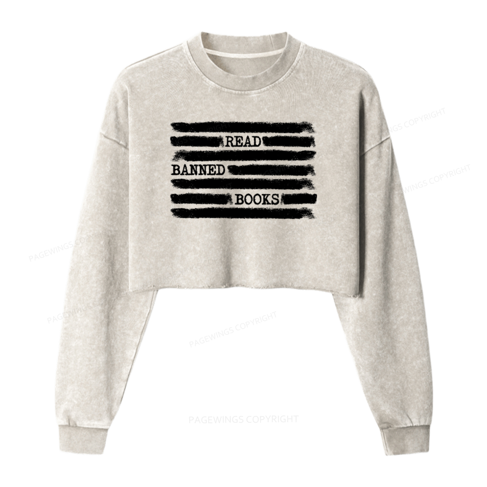 Pagewings Read Banned Books Bookworm Librarian Washed Crop Sweatshirt