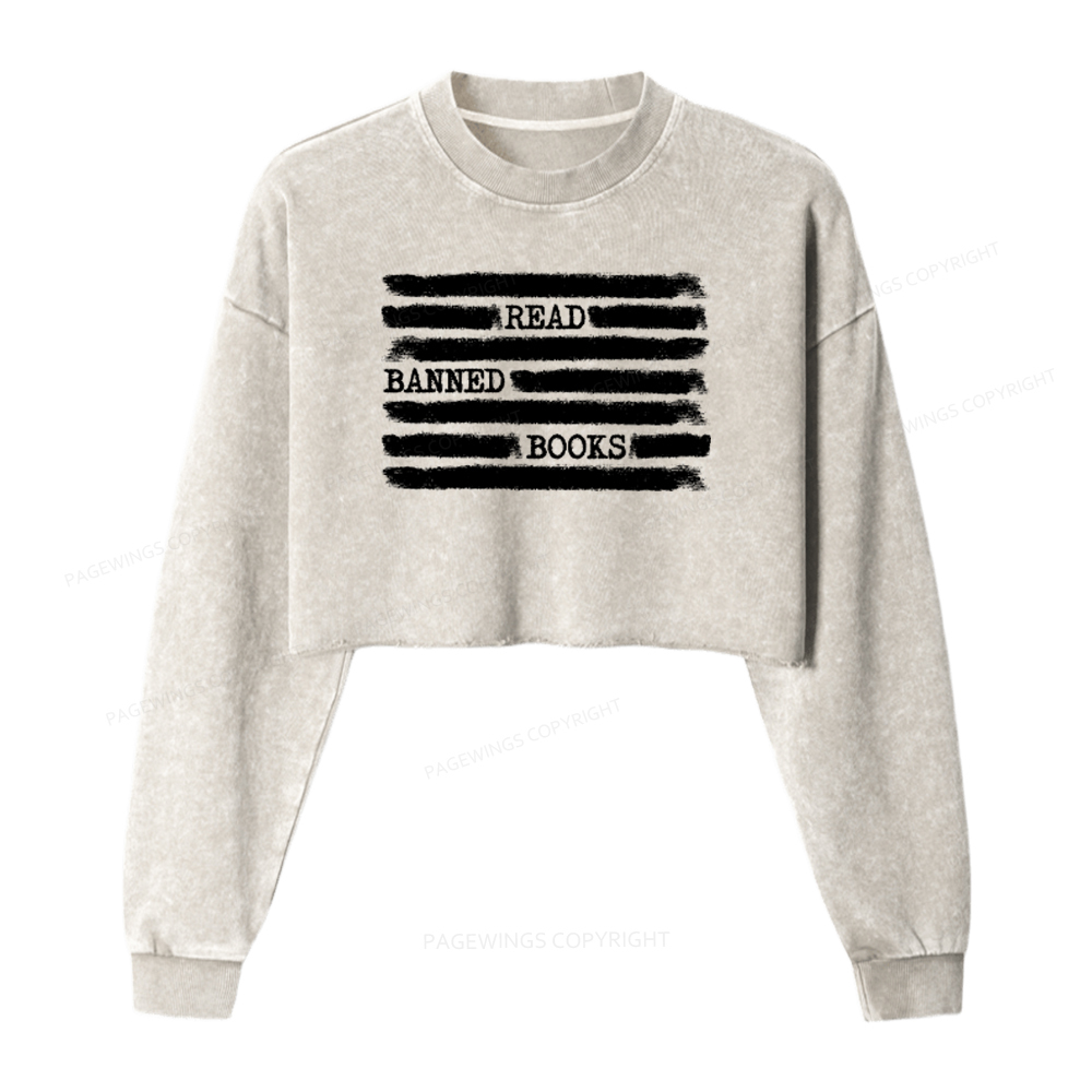 Pagewings Read Banned Books Bookworm Librarian Washed Crop Sweatshirt