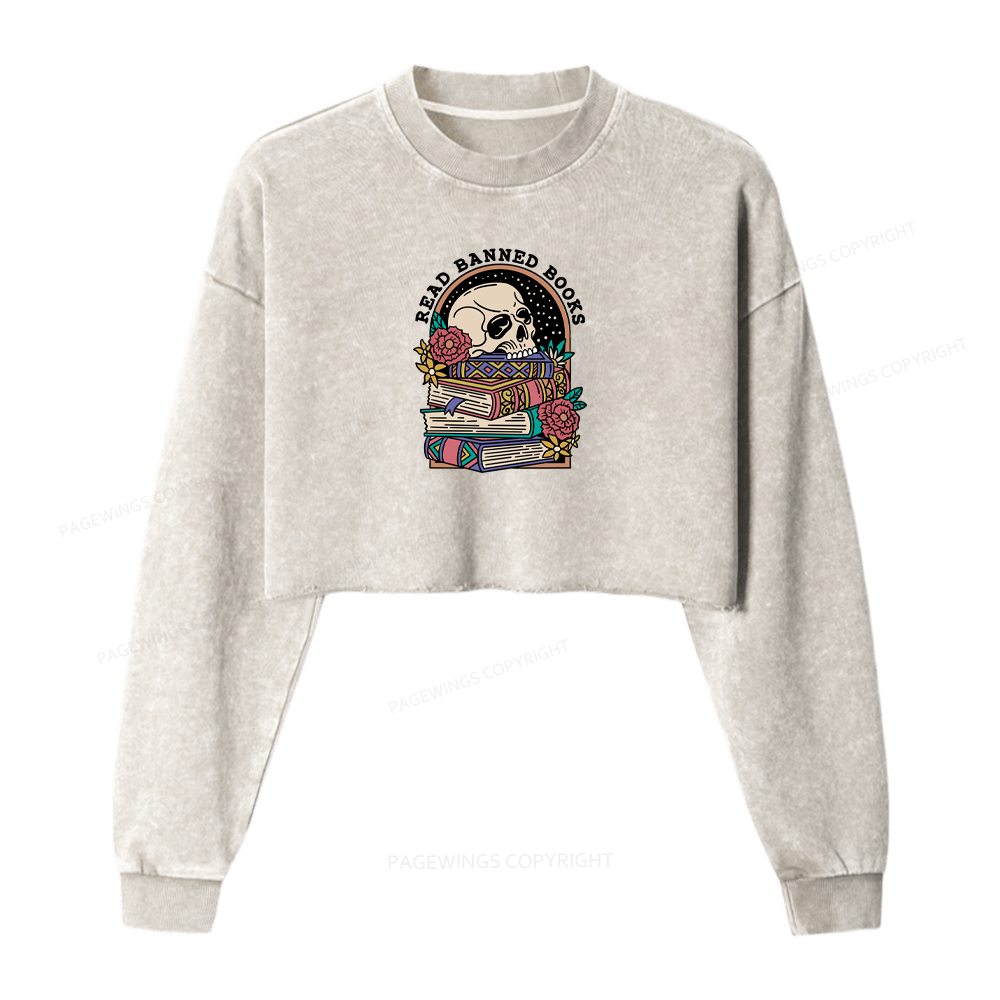 Pagewings Read Banned Book Floral Washed Crop Sweatshirt