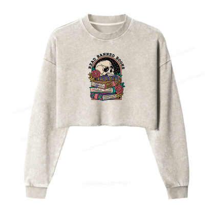 Pagewings Read Banned Book Floral Washed Crop Sweatshirt