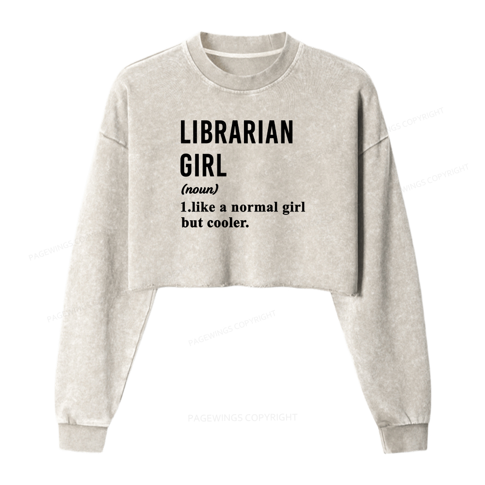 Pagewings Librarian Girl Washed Crop Sweatshirt
