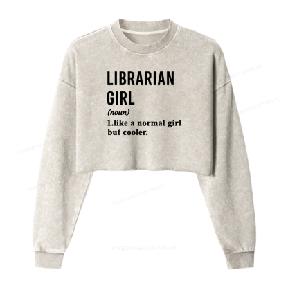 Pagewings Librarian Girl Washed Crop Sweatshirt