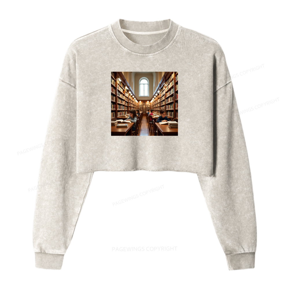 Pagewings Library Washed Crop Sweatshirt