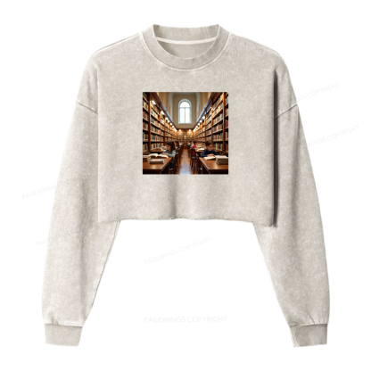 Pagewings Library Washed Crop Sweatshirt