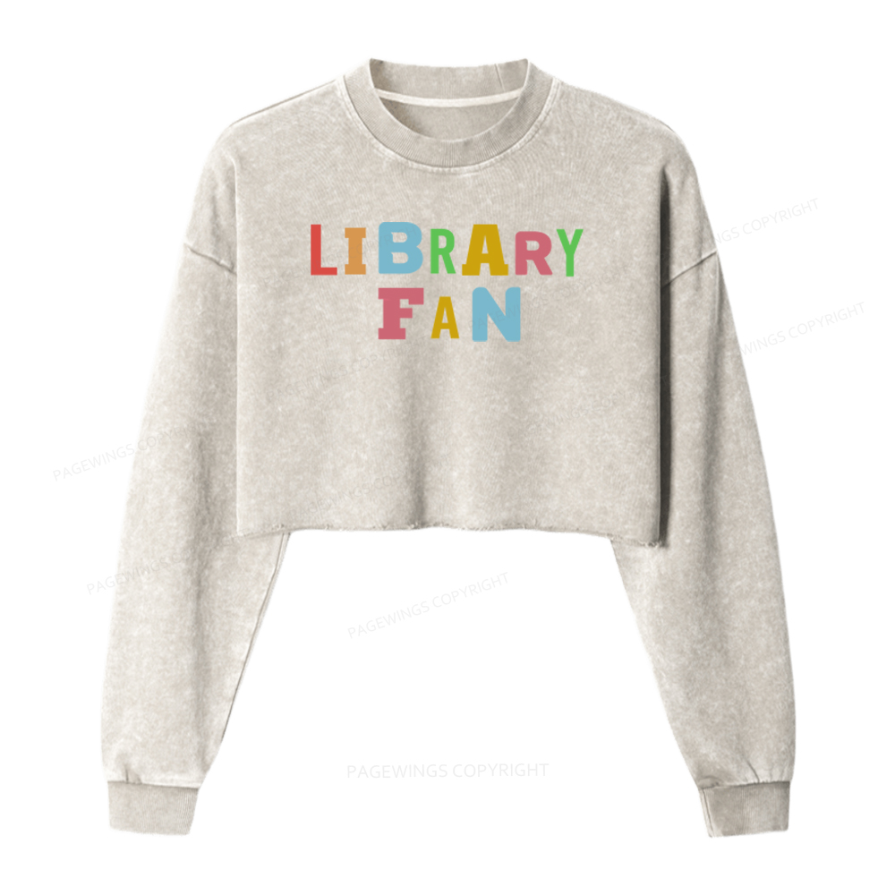 Pagewings Library Fan Washed Crop Sweatshirt