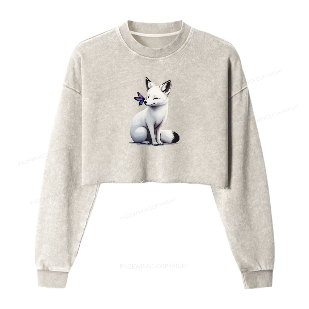 Pagewings Snow Fox Washed Crop Sweatshirt