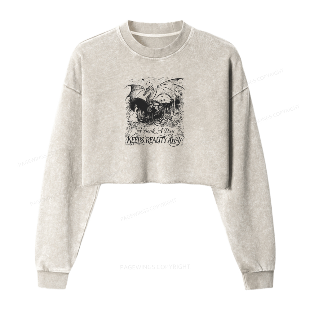 Pagewings A Book A Day Keeps Reality Away Washed Crop Sweatshirt