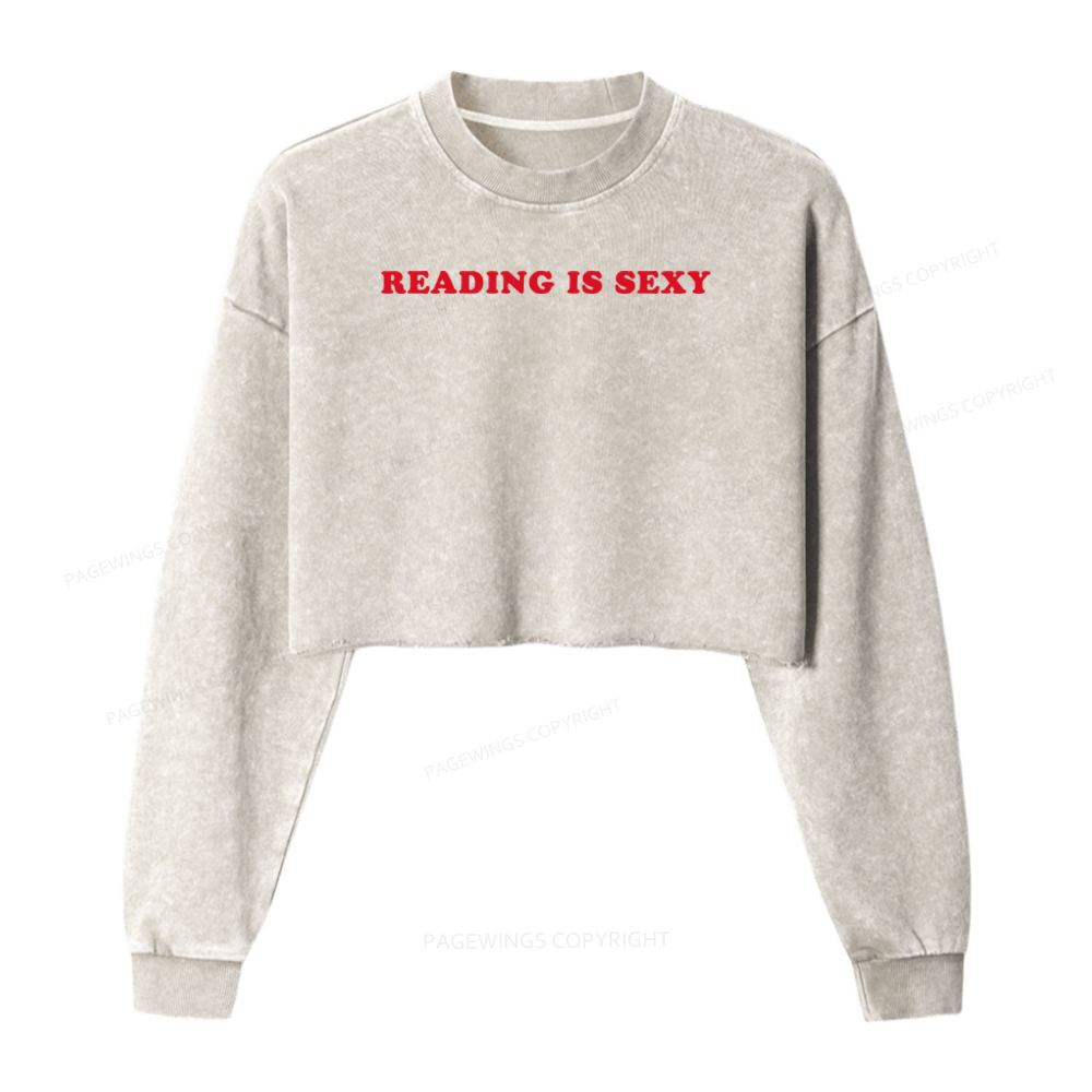 Pagewings Reading Is Sexy Washed Crop Sweatshirt