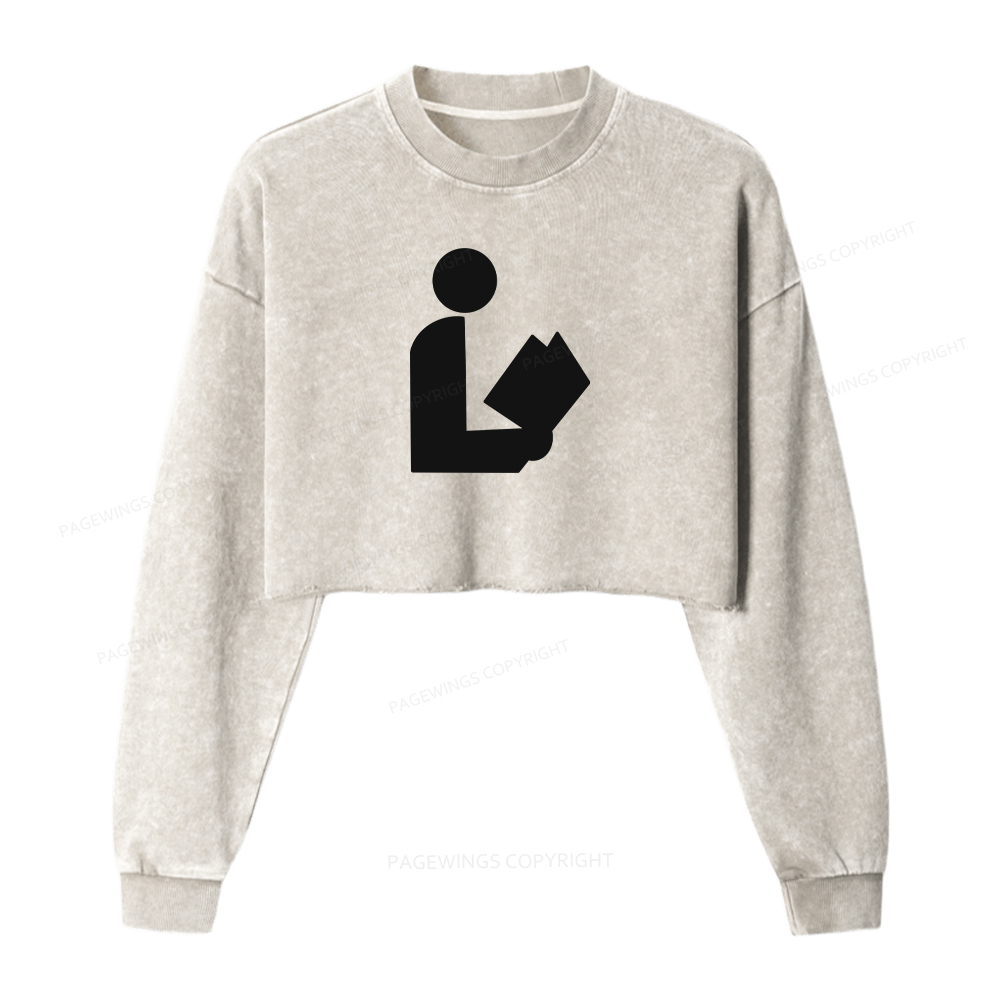 Pagewings National Library Symbol Washed Crop Sweatshirt