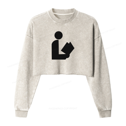 Pagewings National Library Symbol Washed Crop Sweatshirt