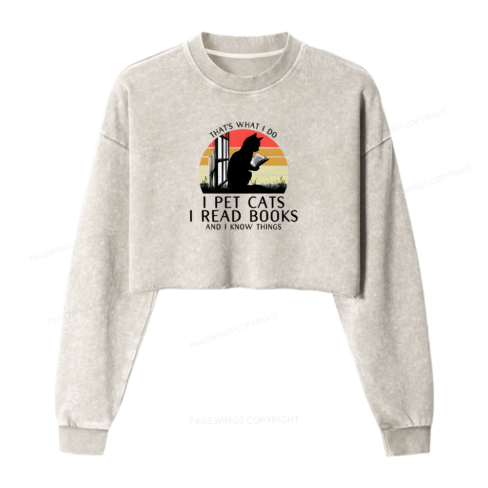 Pagewings Cat And Book Washed Crop Sweatshirt