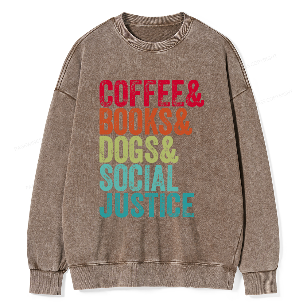 Pagewings Books Coffee Dogs Social Justice Washed Sweatshirt