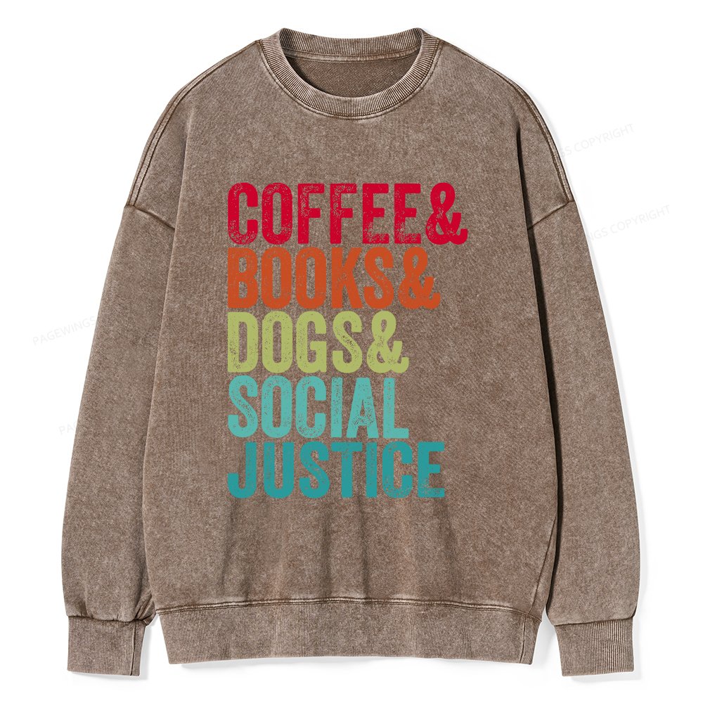 Pagewings Books Coffee Dogs Social Justice Washed Sweatshirt