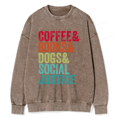 Pagewings Books Coffee Dogs Social Justice Washed Sweatshirt