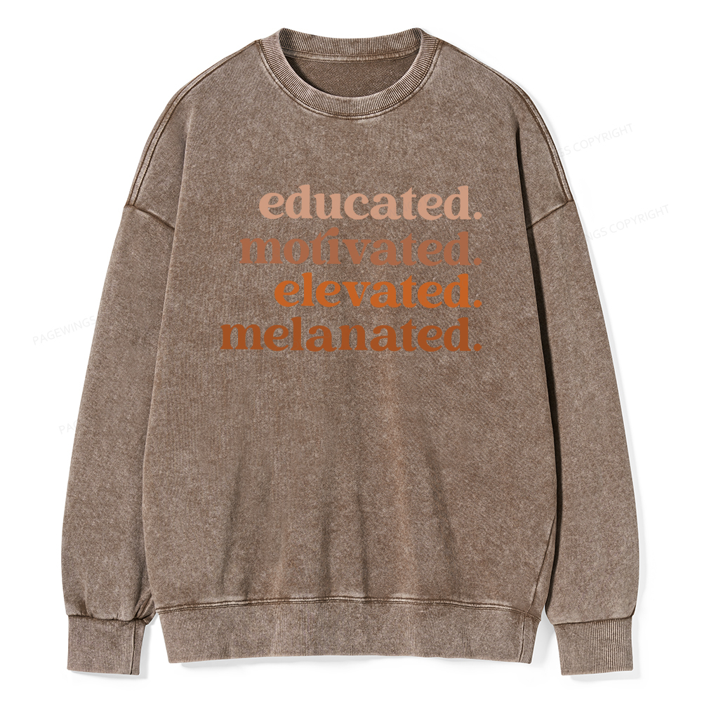 Pagewings Educated Motivated Elevated Melanated Washed Sweatshirt