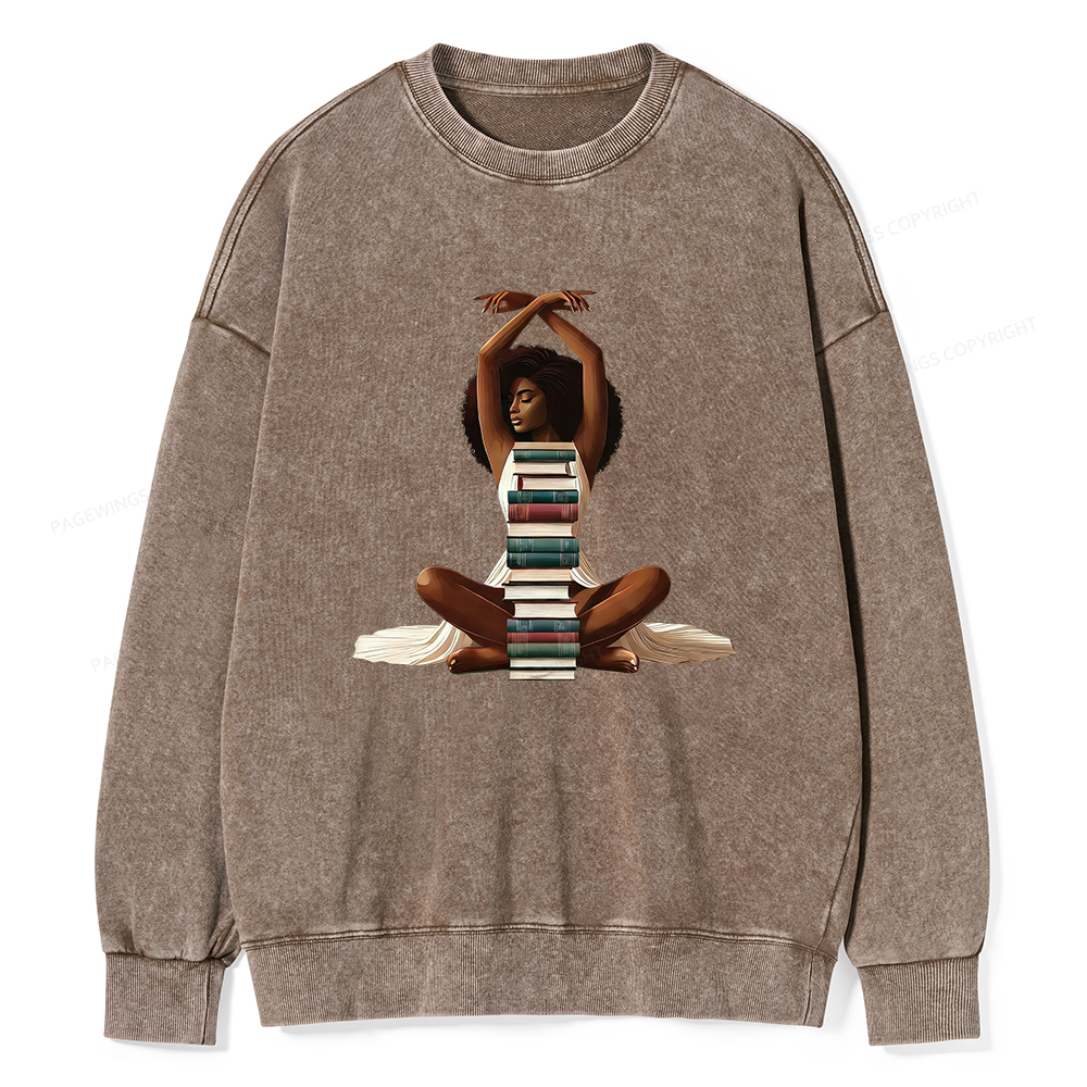 Pagewings Black Girl Reading Washed Sweatshirt