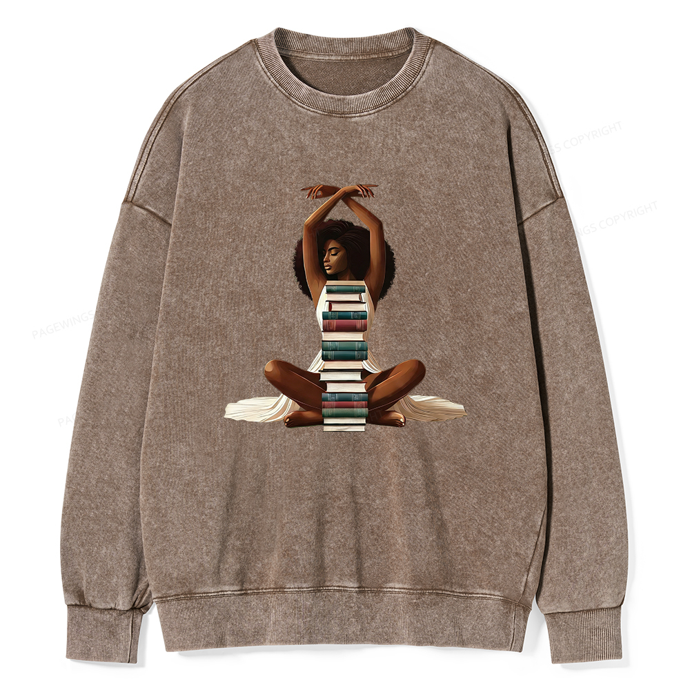 Pagewings Black Girl Reading Washed Sweatshirt