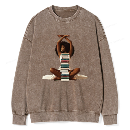 Pagewings Black Girl Reading Washed Sweatshirt