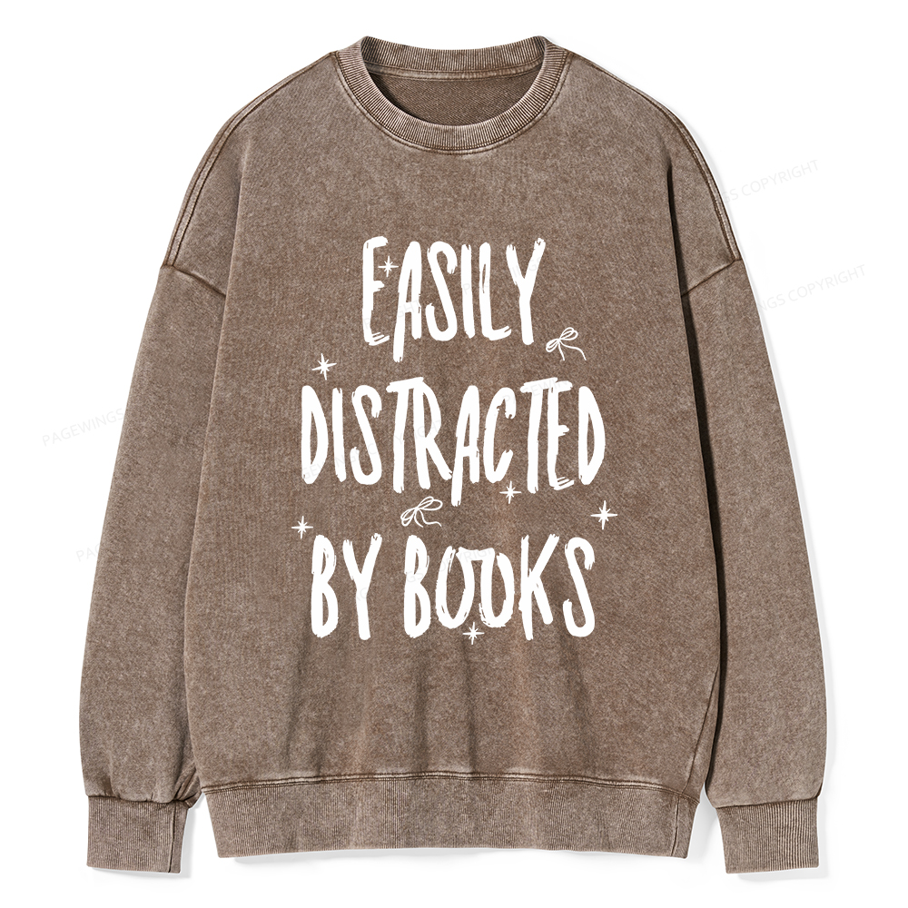 Pagewings Easily Distracted By Books Washed Sweatshirt