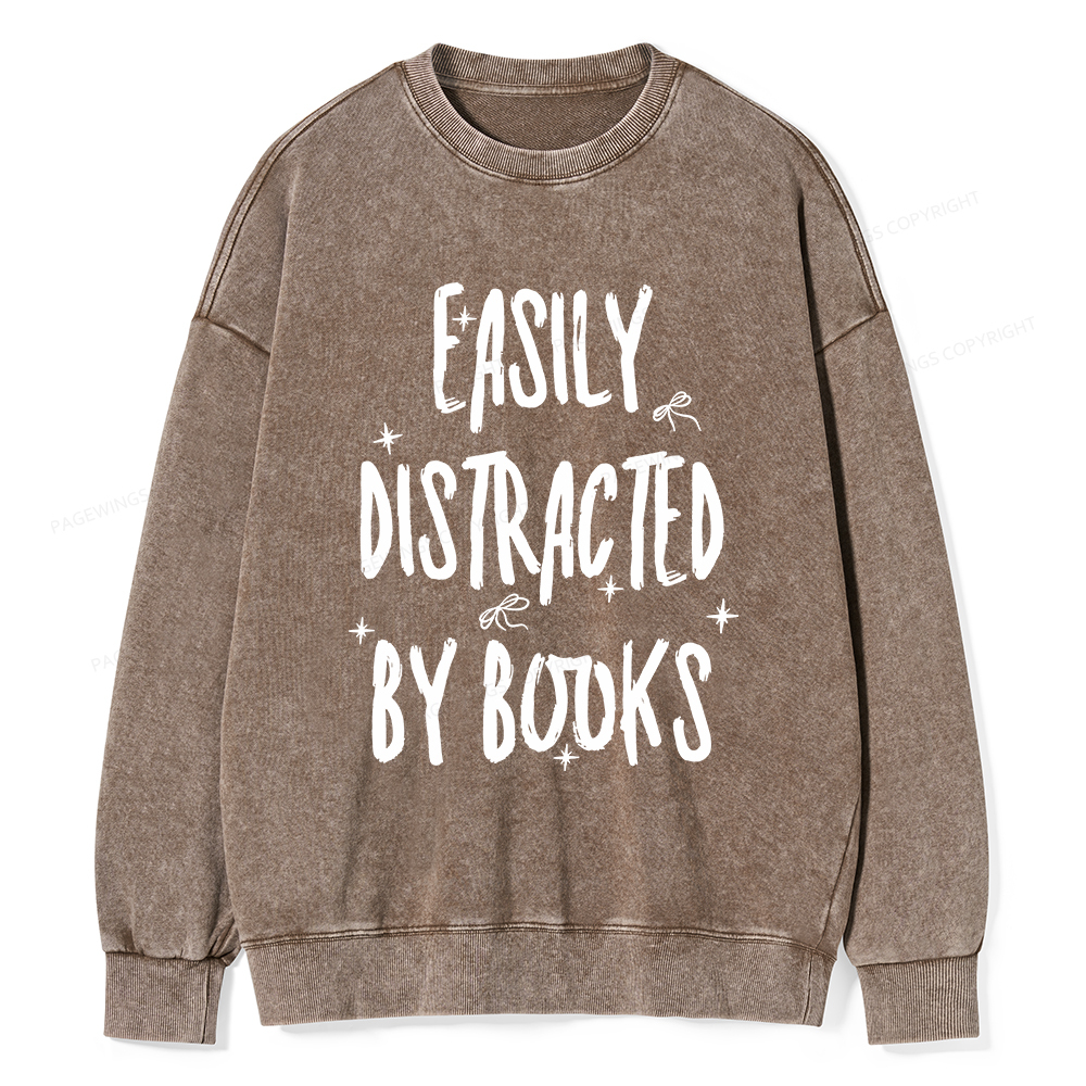 Pagewings Easily Distracted By Books Washed Sweatshirt