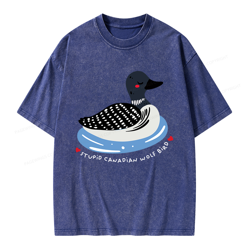 Pagewings Stupid Canadian Wolf Bird Unisex Washed T-shirt