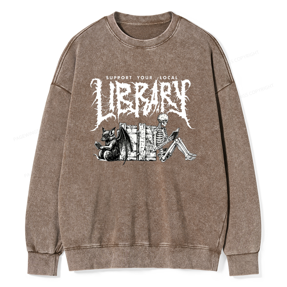 Pagewings Support Your Local Library Washed Sweatshirt