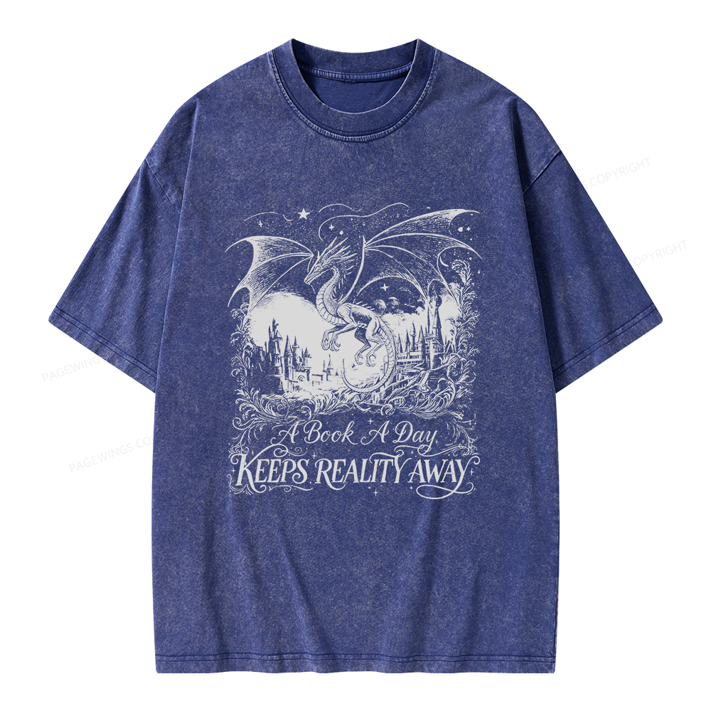 Pagewings A Book A Day Keeps Reality Away Unisex Washed T-shirt