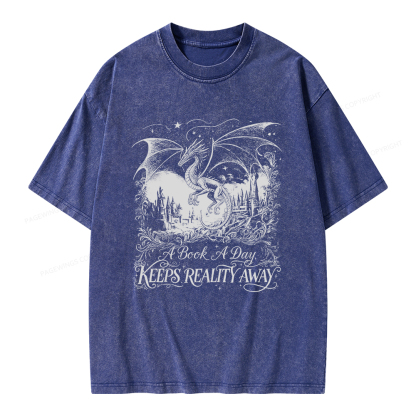 Pagewings A Book A Day Keeps Reality Away Unisex Washed T-shirt