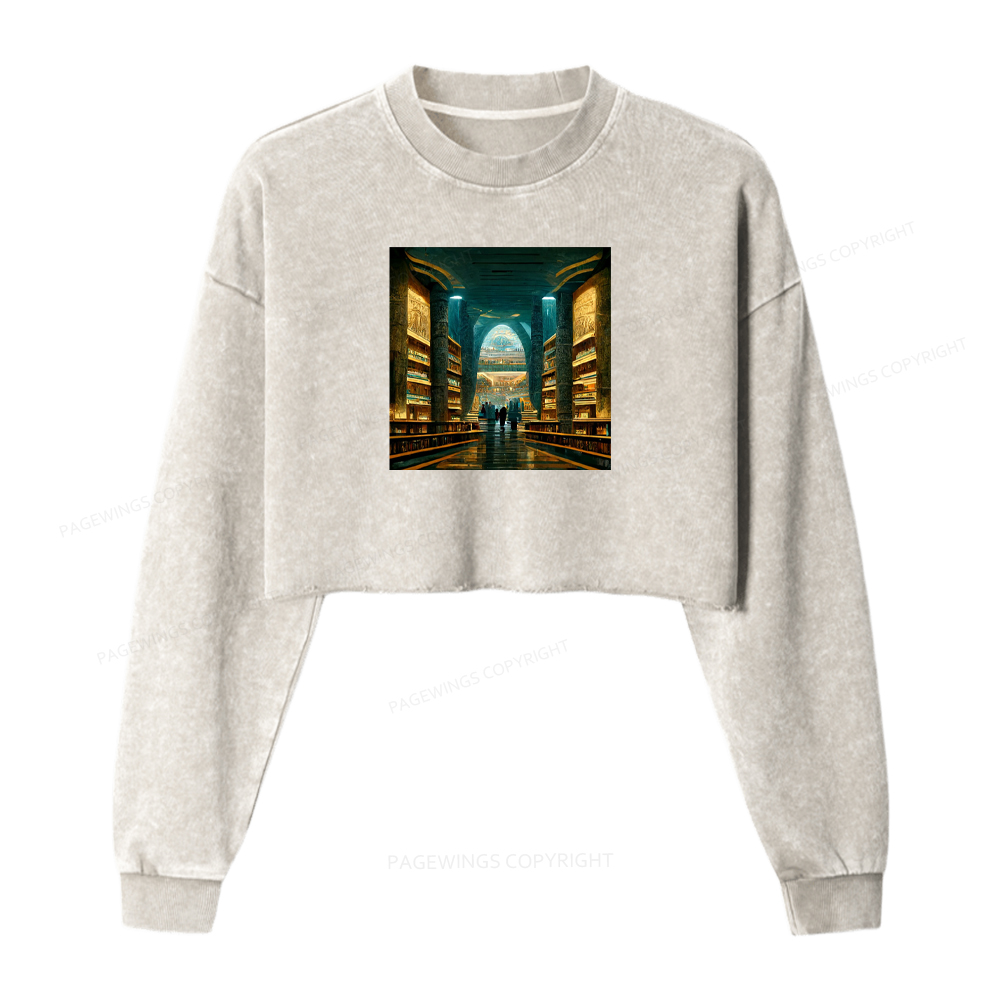Pagewings Library Of Alexandria Premium Washed Crop Sweatshirt