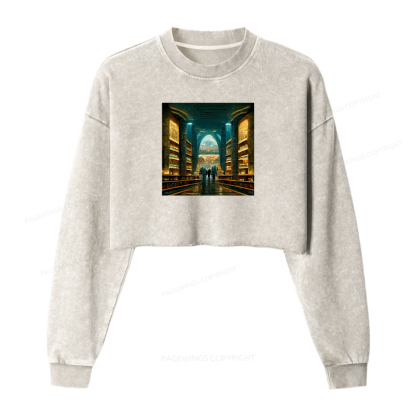 Pagewings Library Of Alexandria Premium Washed Crop Sweatshirt