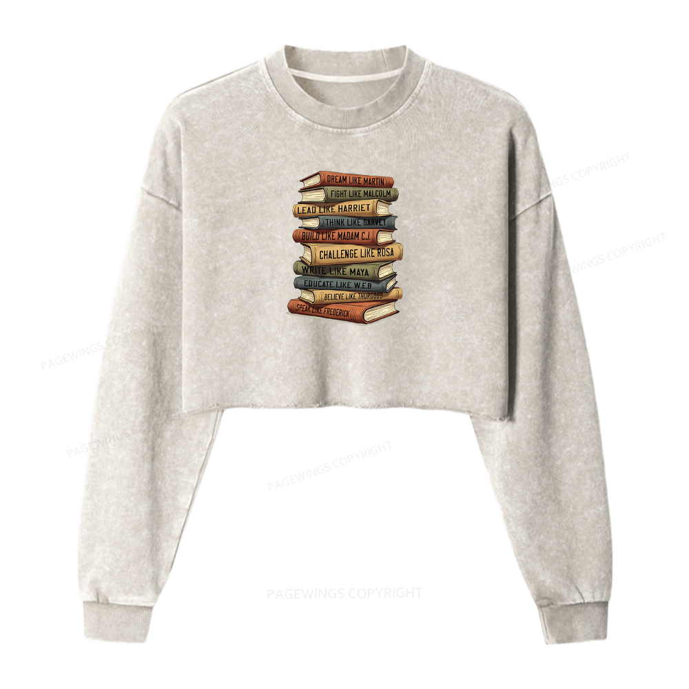 Pagewings Black History Books File Washed Crop Sweatshirt