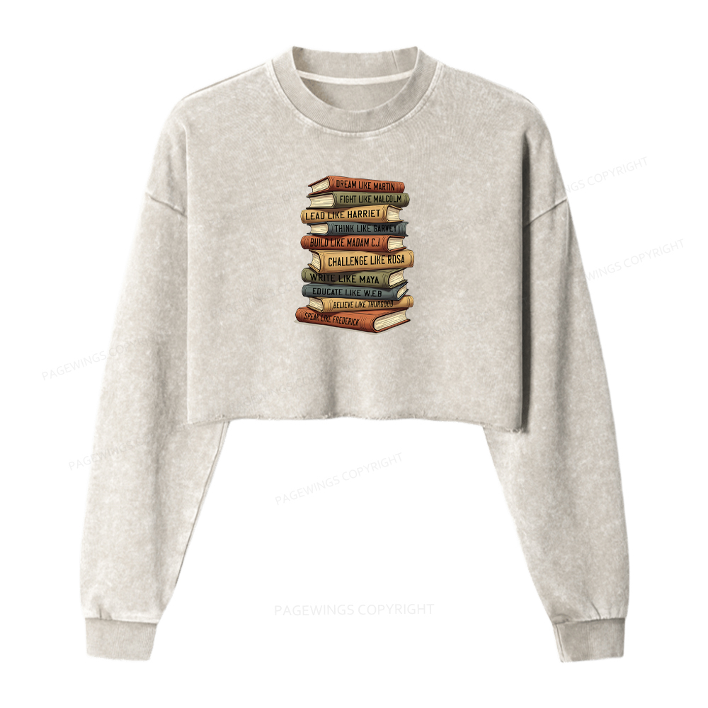 Pagewings Black History Books File Washed Crop Sweatshirt